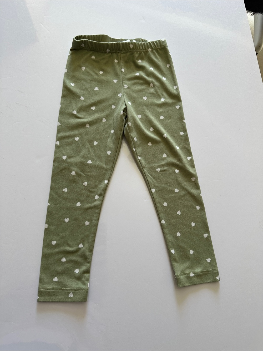 Olive Green Heart-Print Kids Leggings